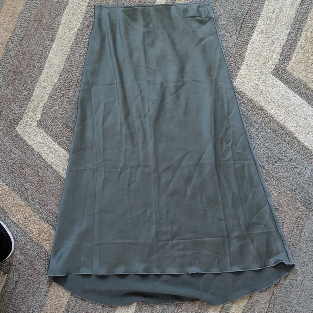 Abercrombie and Fitch Forest Green Midi Satin Skirt